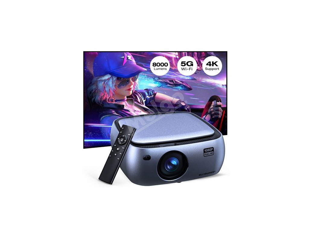 SUREWHEEL K10 Projector, Native 1080P, 12000 Lumens, 4K Decoding, 5G WiFi & Bluetooth 5.0, Zoom Function, Keystone Correction, 200inch Max Projection Size