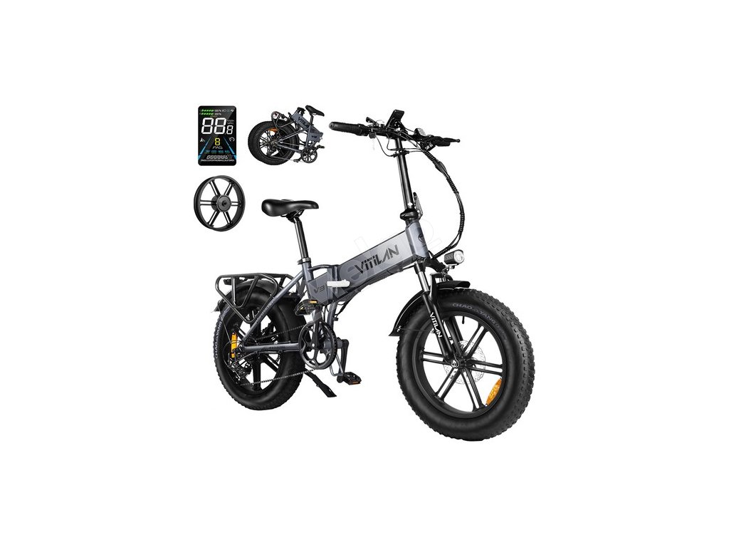 Vitilan V3 2.0 Electric Bike, 750W Motor, 48V 13Ah Battery, 20*4.0-inch Fat Tires, 45km/h Max Speed, 73km Range, Hydraulic Disc Brake, Suspension Front Fork, Shimano 7-speed, Color Display - Grey