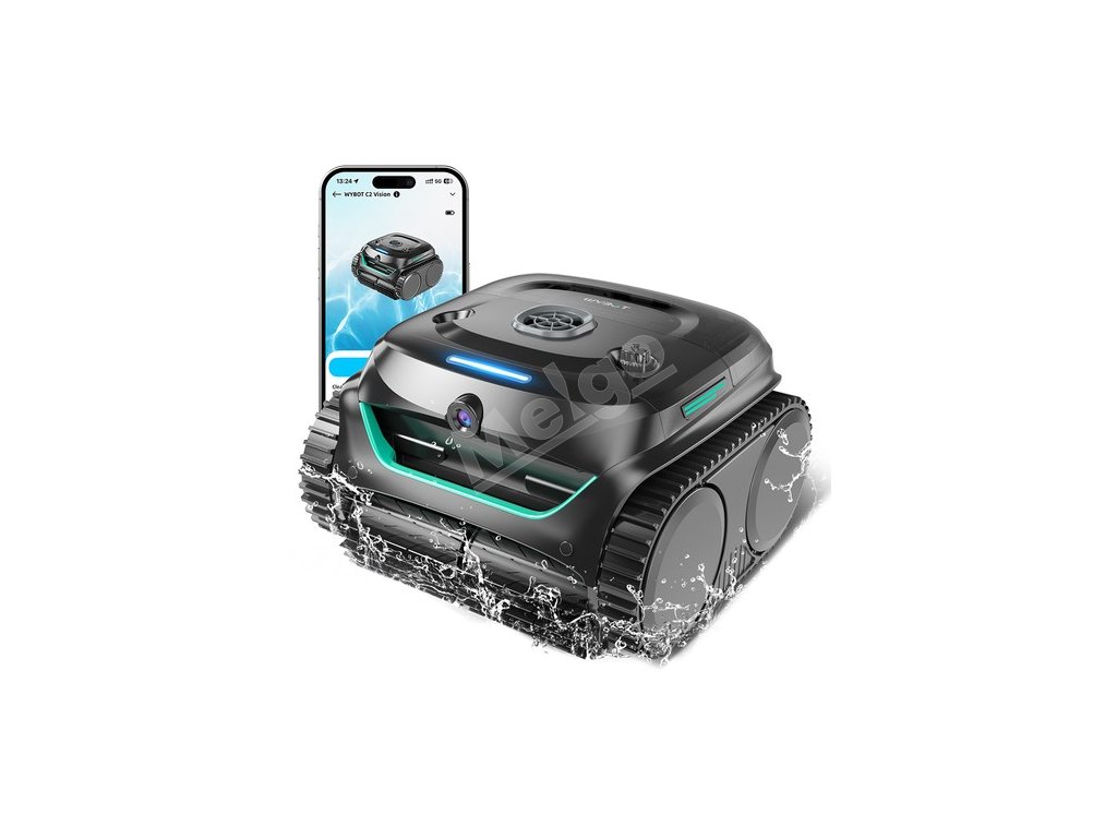 WYBOT C2 Vision Cordless Pool Robot Vacuum, Debris Detection with AI Camera, 8-in-1 Master Cleaning, Two-Layer Filtration, Brushless Motors for Powerful Suction, for Pools up to 1940Sq.ft, Black Green