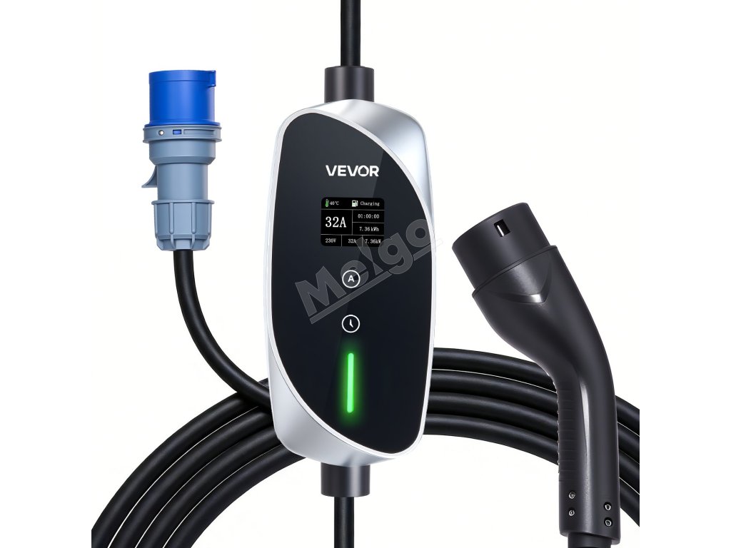 Mobilný wallbox 7,4 kW 32 A jednofázový type 2 6 m kábel CEE IP66 LCD