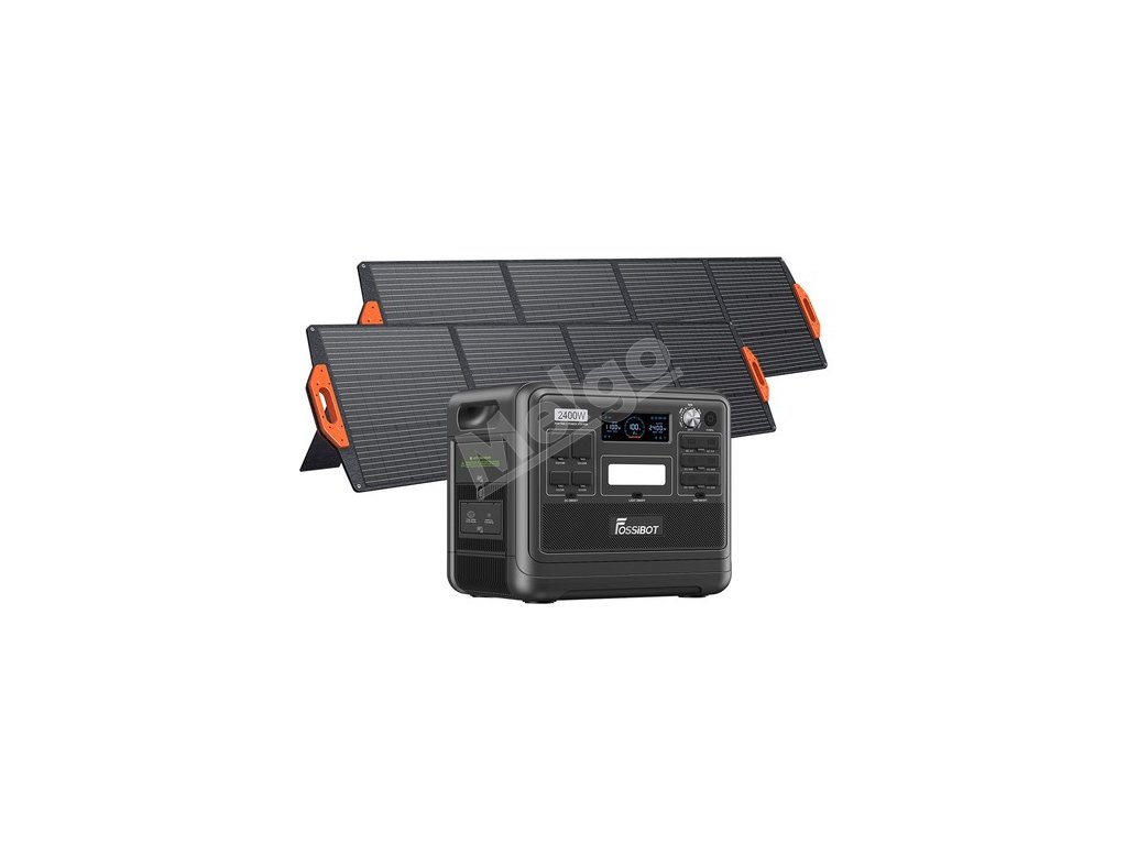 FOSSiBOT F2400 Portable Power Station Kit + 2 x FOSSiBOT SP200 18V 200W Foldable Solar Panel, 2048Wh LiFePO4 Battery 2400W Output Solar Generator, 3xAC RV Car USB Type-C QC3.0 PD DC5521 Pure Sine Wave Full Outlets, 1.5H Fast Charging, Outdoor