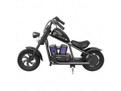 HYPER GOGO Cruiser 12 Plus Electric Motorcycle for Kids 24V 5.2Ah Battery 160W Motor 16km/h Speed 12" x 3" Tires, 12km Max Range with Odometer, Ambient Lights, Simulated Smoke, Bluetooth Speaker - Black