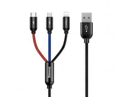 Kábel Baseus 3v1 USB-C / Lightning / Micro 3,5A 0,3 m (čierny)