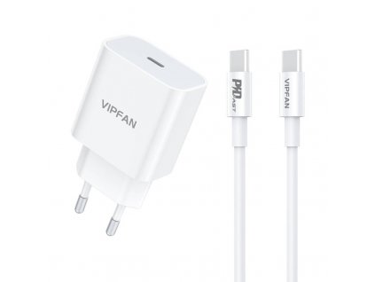 Nástenná nabíjačka Vipfan E04, USB-C, 20 W, QC 3.0 + kábel USB-C (biela)