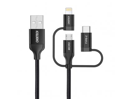 Kábel Choetech IP0030, MFi 3v1, USB-A/Lightning/Micro USB/USB-C, 5V, 1,2 m (čierny)