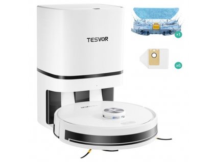 Tesvor S7 Pro AES Robot Vacuum Cleaner with Automatic Empty Station, Mopping Function, 6000Pa Suction, Laser Navigation, 600ml Dustbin, 2.8L Dust Bag, 180Mins Runtime, App Control / Remote Control - White