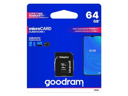 Pamäťová karta Goodram Microcard 64 GB micro SD XC UHS-I class 10, SD adaptér (M1AA-0640R12)