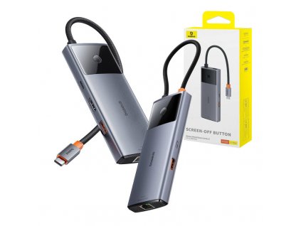 Rozbočovač 6v1 Baseus Metal Gleam 2 Series, USB-C na 2xUSB 3.0 +USB-C + HDMI + USB-C PD + Ethernet RJ45