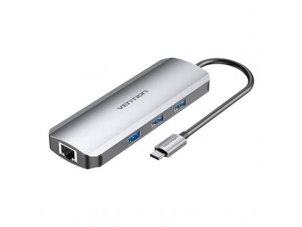 Dokovacia stanica USB-C na HDMI, 3x USB3.0, RJ45, SD, TF, PD 0,15 m Vention TOKHB (sivá)