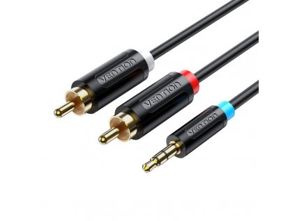 Káblový audio adaptér 3,5 mm samec na 2x samec RCA Vention BCLBK 8 m čierny