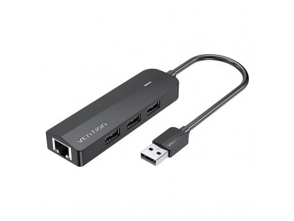 Rozbočovač USB 2.0 3-portový s ethernetovým adaptérom 100Mbps Vention CHPBB 0,15 m, čierny