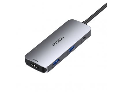 MOKiN 7 v 1 Adaptér Hub USB-C na 2x USB 3.0 + 2x USB-C + SD + Micro SD + HDMI (strieborný)
