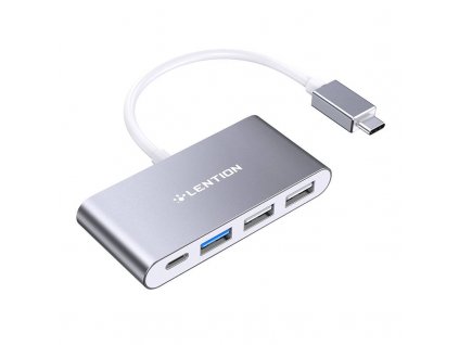 Rozbočovač Lention 4v1 USB-C na USB 3.0 + 2x USB 2.0 + USB-C (sivý)
