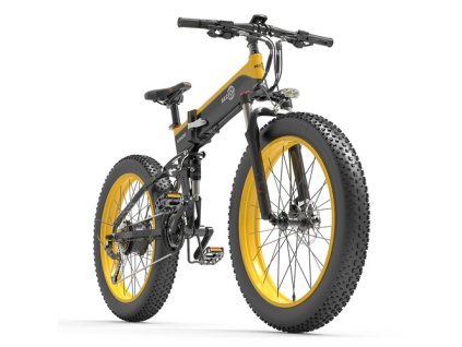 Bezior X1500 Fat Tire Folding Electric Mountain Bike 12.8Ah Battery BMS 1500W Motor 26*4.0 Inch Wheels Aluminum Alloy Frame Shimano 27-speed Shifter Max Speed 40km/h 100KM Power-assisted Range IP54 Oil Disc Brake MTB - Black Yellow