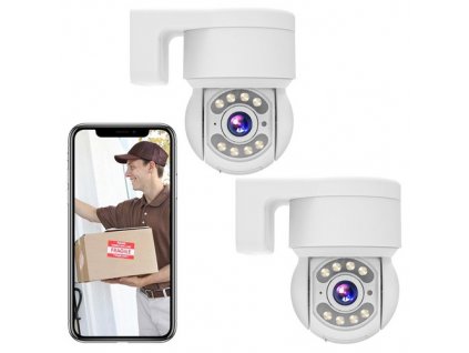 TALLPOWER C48 Outdoor WiFi Camera, HD 2K 4MP, Night Vision, 360° Pan Tilt, Motion Detection, IP65 Waterproof, 2-Way Audio, Tuya/Smart Life App - 2Pcs White