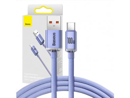 Kábel Baseus Crystal USB na USB-C, 5A, 1,2 m (fialový)