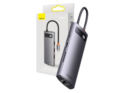 Rozbočovač 8v1 Baseus série StarJoy, USB-C na 3x USB 3.1 + HDMI + USB-C PD + RJ45 + microSD/SD