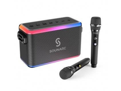 SOUNARC A1 Karaoke Speaker, 80W Output, Dual Mic, IPX6, Lighting Mode, Up to 10 Hours Playtime