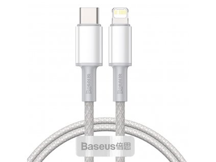 Kábel Baseus s vysokou hustotou opletenia Type-C na Lightning, PD, 20 W, 1 m (biely)