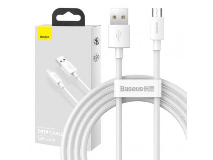 Baseus Simple Wisdom Súprava dátového kábla USB na Micro 2,1 A (2 ks/sada) 1,5 m biela