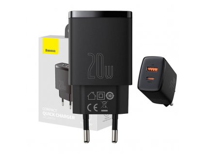 Kompaktná rýchlonabíjačka Baseus, USB, USB-C, 20 W (čierna)