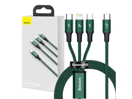 Baseus Rapid Series kábel 3 v 1 USB-C pre M+L+T 20W 1,5 m (zelený )