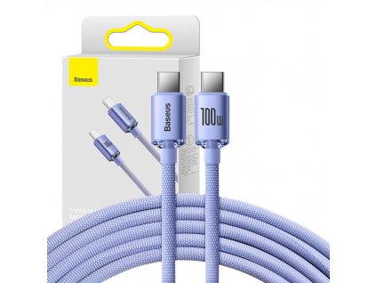 Kábel Baseus Crystal USB-C na USB-C, 100 W, 1,2 m (fialový)