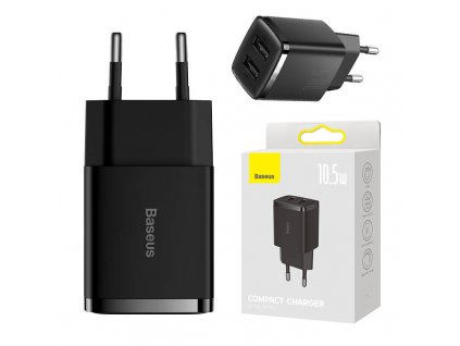 Kompaktná rýchlonabíjačka Baseus, 2x USB, 10,5 W (čierna)