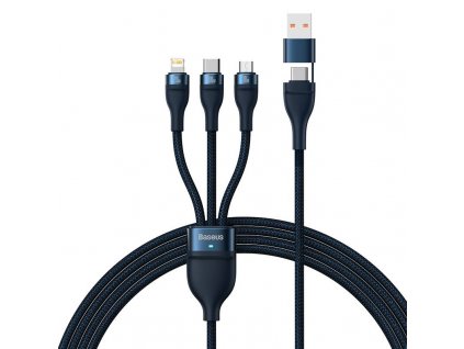 Kábel USB 3v1 Baseus Flash Series 2, USB-C + micro USB + Lightning, 100 W, 1,2 m (modrý)