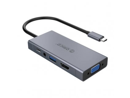 Orico Adaptér Hub 5 v 1, HDMI 4K + USB 3.0 + VGA + AUX + USB-C PD 60W