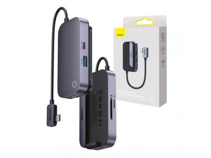 Rozbočovač 6v1 Baseus PadJoy Series USB-C na USB 3.0 + HDMI + USB-C PD + jack 3,5 mm + SD/TF (sivý)