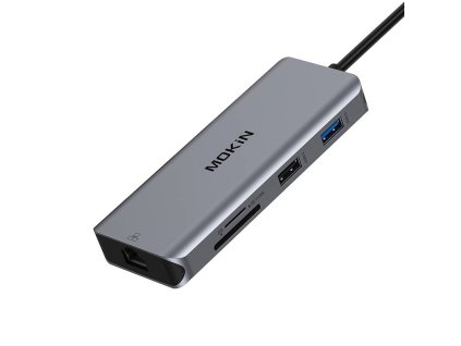 MOKiN 9v1 Dokovacia stanica pre notebooky USB C na 2x USB 3.0 + USB 2.0 + 2x HDMI + SD/TF + RJ45 + PD (strieborná)