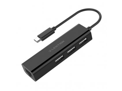 Lention Hub USB-C na 3x USB 2.0 + Ethernet adaptér (čierny)