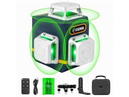 CIGMAN CM-701 3x360° Self Leveling Laser Level, 100ft 3D Green Cross Line, Rechargeable Battery, Remote Control