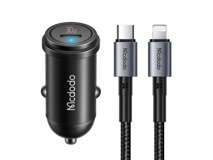 Mcdodo CC-7492 nabíjačka do auta, USB-C, 30 W + kábel USB-C na Lightning (čierna)