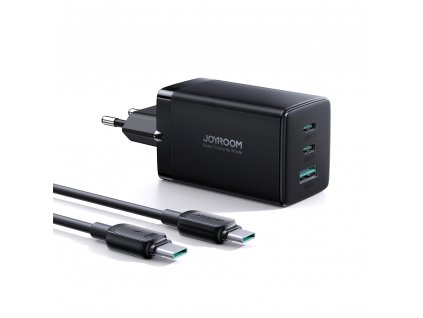 Joyroom GaN 65W rýchlonabíjačka USB, 2x USB C čierna + USB C - USB C 100W kábel 1,2 m (TCG01)