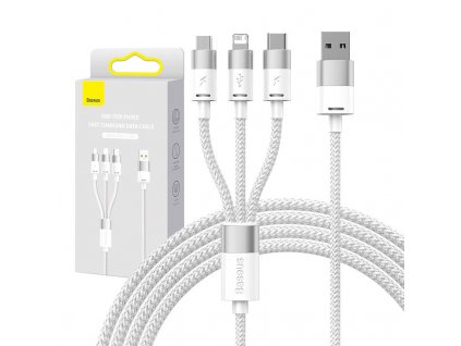 kábel USB 3v1 Baseus StarSpeed Series, USB-C + Micro + Lightning 3,5A, 1,2 m (biely)