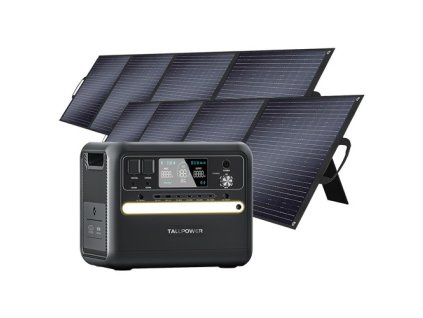 TALLPOWER V2400 Portable Power Station + 2 x TALLPOWER TP200 200W Foldable Solar Panel, 2160Wh LiFePo4 Solar Generator, 2400W AC Output, Adjustable Input Power, PD 100W USB-C, UPS Function, LED Light, 13 Outputs - Black