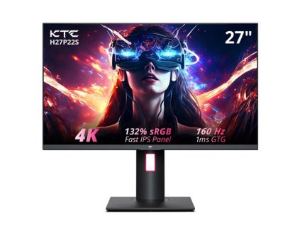 KTC H27P22S 27-inch Gaming Monitor, 3840x2160 UHD AUO 7.0 FAST IPS Panel, HDR400, 160Hz Refresh Rate, 1ms Response Time, 132%sRGB, Compatible with FreeSync and G-SYNC, Low-blue Light, 2*HDMI2.1 2*DP1.4 1*USB2.0, Adjustable Stand & Support VESA Mount