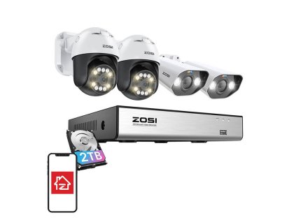IP kamera ZOSI 2 ks C296 WiFi 5MP a 2 ks C182 WiFi 8MP + NVR 8ch + 2TB HDD