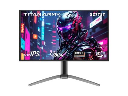 TITAN ARMY G27T8T Gaming Monitor, 26.5-inch 2560*1440 QD-OLED Screen, 360Hz Refresh Rate, 0.03ms GTG, 1000 nits, HDR 400, Adaptive-Sync, Game Assist, 65W Type-C Charging, Dual Speakers, Ambient Light, 2*HDMI 2.1 1*DP 1.4 1*USB-A 1*USB-B 1*Audio