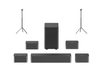Ultimea Poseidon D80 7.1 Soundbar + 1 Pair * Steady 300 Speaker Stands, Dolby Atmos, 460W Peak Power, APP Control, 10 Bands Equalizer Settings, 121 Preset EQ Matrices, Bluetooth 5.3