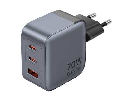 GaN Vention USB-C+C+A 70W nabíjačka (sivá)