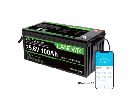 LANPWR 24V 100Ah LiFePO4 Battery with Bluetooth 5.0, 2560Wh Energy, 4000+ Deep Cycles, Built-in 100A BMS