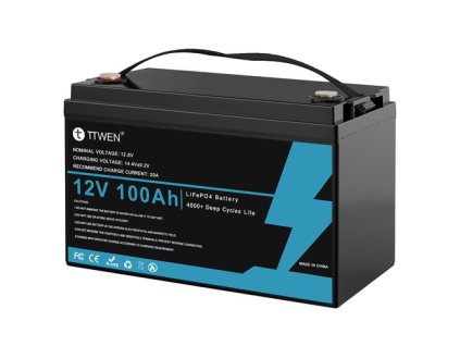 TTWEN 12V 100Ah LiFePO4 Battery, 4000+ Cycles, for RVs, Boats, Camping, and Off-Grid Power, Non-Bluetooth