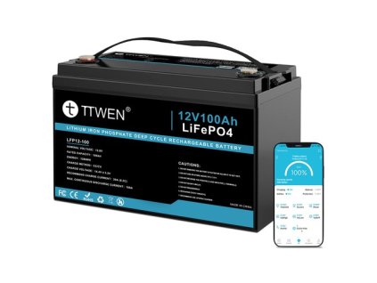 TTWEN 12V 100Ah LiFePO4 Battery, 1280Wh Energy, 4000+ Cycles Rechargeable, for RVs, Boats, Camping, and Off-Grid Power, Bluetooth 5.0