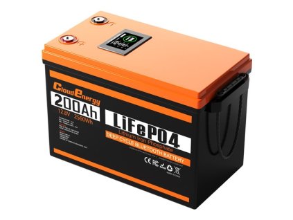Cloudenergy 12V 200Ah LiFePO4 Battery Pack Backup Power, 2560Wh Energy, 6000+ Cycles, Built-in 100A BMS, LCD Display, Support in Series/Parallel, Perfect for Replacing Most Backup Power RV Boats Solar Trolling Motor, Off-Grid