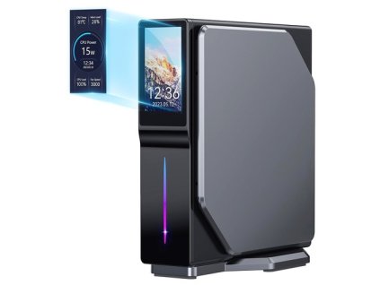 OUVIS S1 Mini PC with LCD Screen RGB Light, Intel Alder Lake N95 (up 3.4 GHz) Windows 11 16GB RAM 512GB SSD 4K HD Dual Display WiFi 5 Bluetooth 4.2 Dual LAN - EU Plug