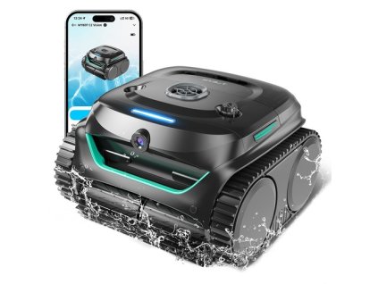 WYBOT C2 Vision Cordless Pool Robot Vacuum, Debris Detection with AI Camera, 8-in-1 Master Cleaning, Two-Layer Filtration, Brushless Motors for Powerful Suction, for Pools up to 1940Sq.ft, Black Green