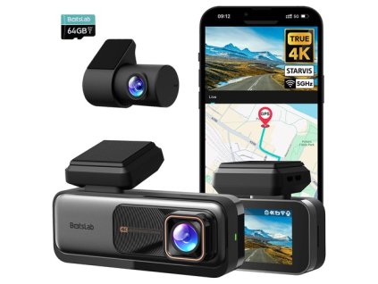 Botslab G980H 4K Dash Cam, Front and Rear, Sony IMX415 Sensor, ADAS, 24/7 Parking Mode, Built-in GPS, WDR, 64GB SD Card, 170° Wide Angle